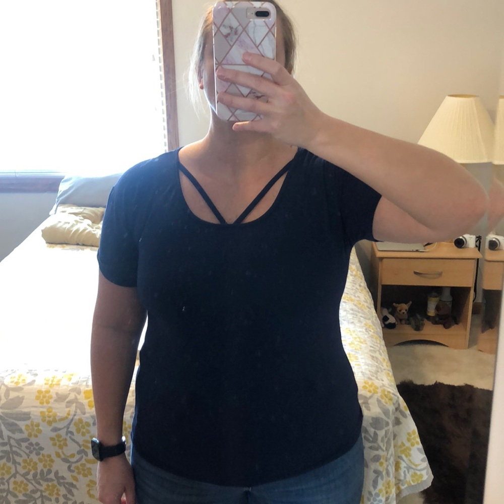 Navy blue strapy collar t-shirt